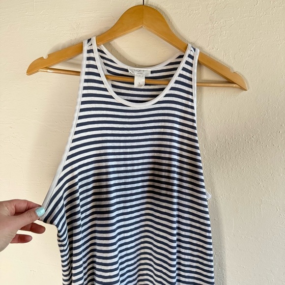 LOFT Navy Striped Racerback Cotton Linen Midi Dress Size Large - Picture 4 of 6
